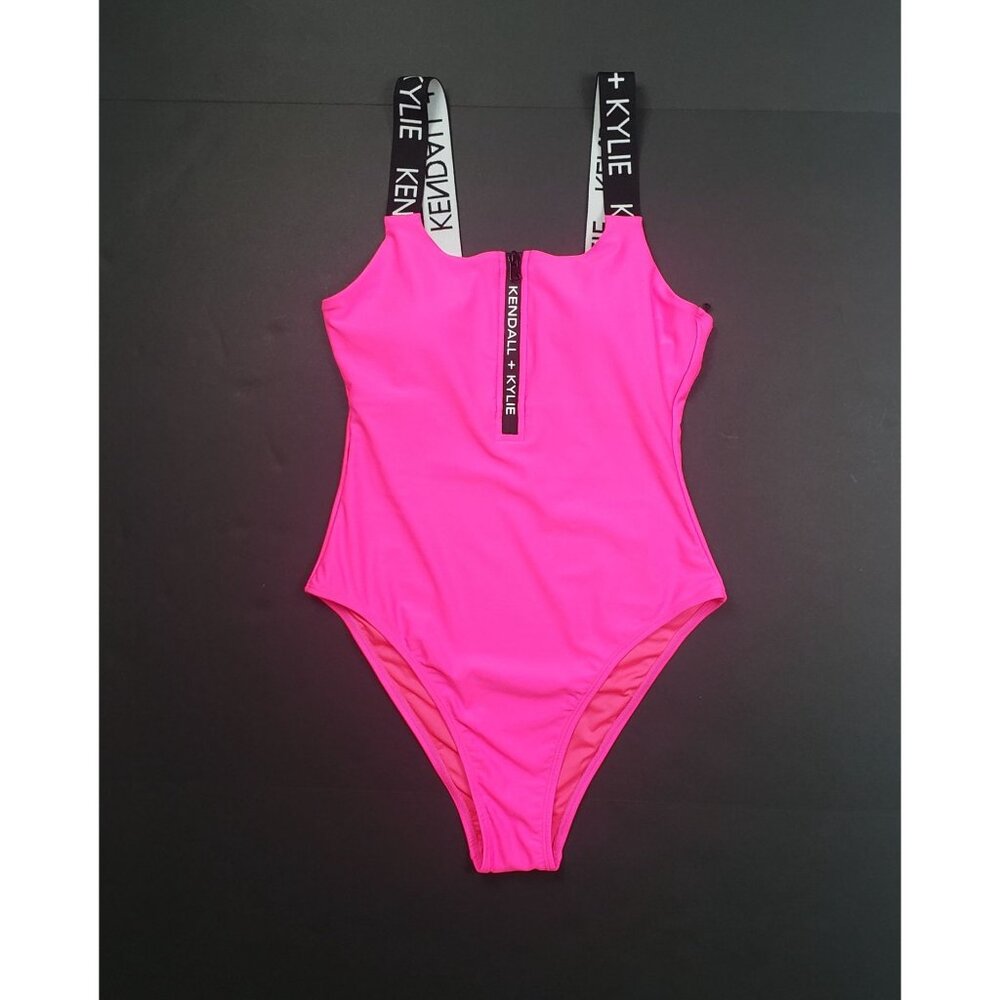 Kendall and Kylie One Piece Swimsuit Women's Medium Neon Pink & Black Call Out - Picture 16 of 16